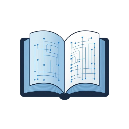 An open book icon with circuit board patterns printed on the pages, shown on a plain white background.